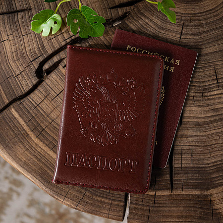 ЮL Обложка для паспорта "Герб", ПУ, 9,7х14см, коричневый, ОД21-10