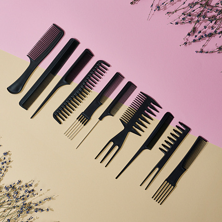 Набор профессиональных расчесок-гребней тм ЮНИLOOK, 10пр., пластик, черный