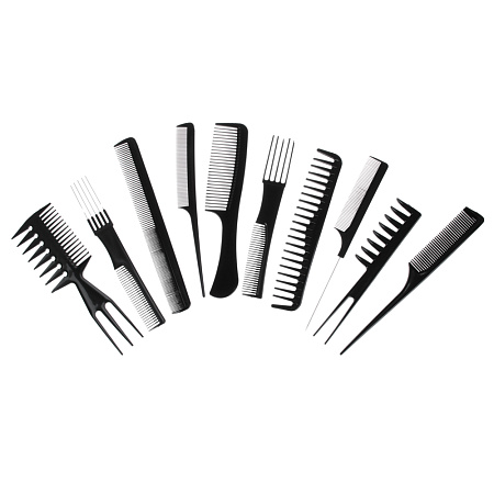 Набор профессиональных расчесок-гребней тм ЮНИLOOK, 10пр., пластик, черный
