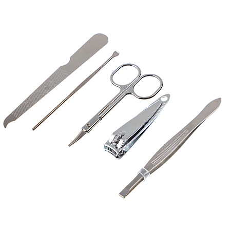 Набор маникюрный 5 пр. (ножницы, книпсер, пилка д/ногтей, пинцет, шабер) в пласт. Футляре