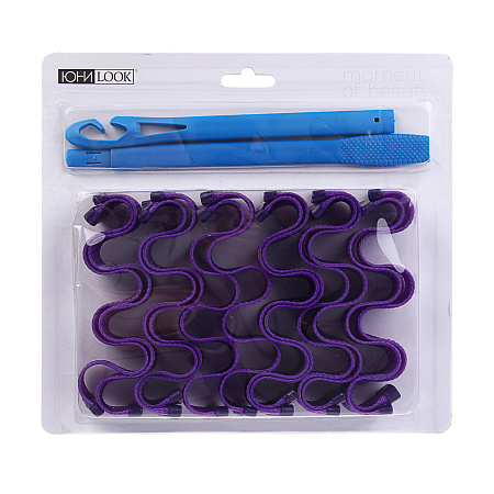 Бигуди-волны с крючком для укладки волос ЮНИLOOK, 25х3см, пластик, нейлон, 12шт, 2 цвета, ACS-70