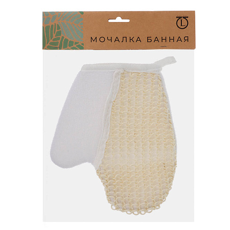 ЮL Мочалка варежка банная, сизаль, полиэстер, поролон, 21,5х18см, 3 цвета, МЭ24-02