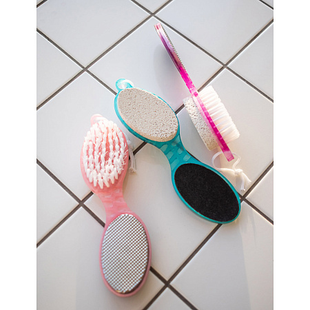 ЮНИLOOK Терка для ног 4-х сторонняя с пемзой и щеткой, с металл. и наждачной поверх., 16,5см, 3 цв