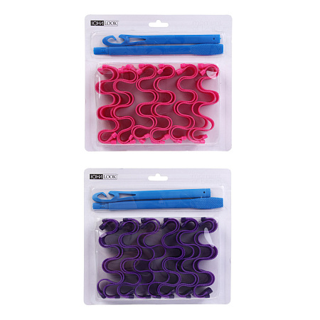 Бигуди-волны с крючком для укладки волос ЮНИLOOK, 25х3см, пластик, нейлон, 12шт, 2 цвета, ACS-70