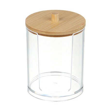 Органайзер для ватных дисков с бамбуковой крышкой ЮНИLOOK , PS, бамбук, 8,5x7см, , ВЗ24-25