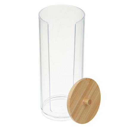 Органайзер для ватных дисков с бамбуковой крышкой ЮНИLOOK, PS, бамбук, 16,5x6,5см, ВЗ24-27