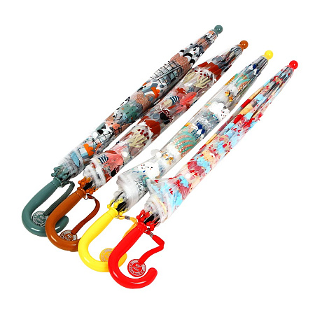 Зонт-трость, детский, металл, пластик, ПВХ, 50см, 8 спиц, 4 цвета, RST057A