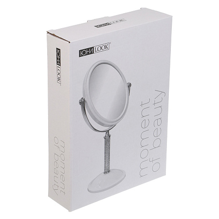 ЮНИLOOK Кристал Зеркало настольное на подставке, пластик, стекло, высота 30см, 16х13см, белый