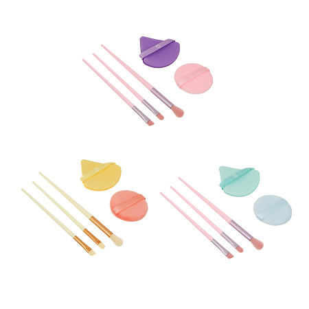 Набор для визажа 5 шт (спонжи 2 шт, кисти 3 шт) тм ЮНИLOOK, ЭВА, ПУ, пластик, нейлон, 3 цвета