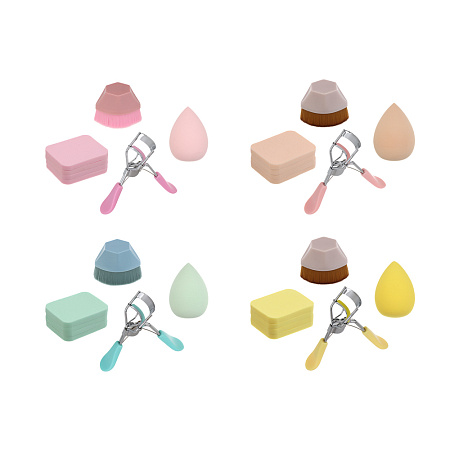 Набор для визажа 7 шт тм ЮНИLOOK (керлер, кисть плоская для тона, спонжи 4шт, блендер 1шт), 4 цвета