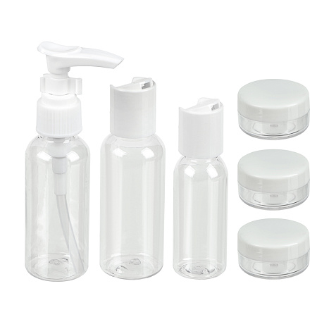 Набор для косметики дорожный 6 предметов (2 шт–50мл,1 шт–30мл, 3 шт–10гр) тм ЮНИLOOK, пластик, 2 цв.