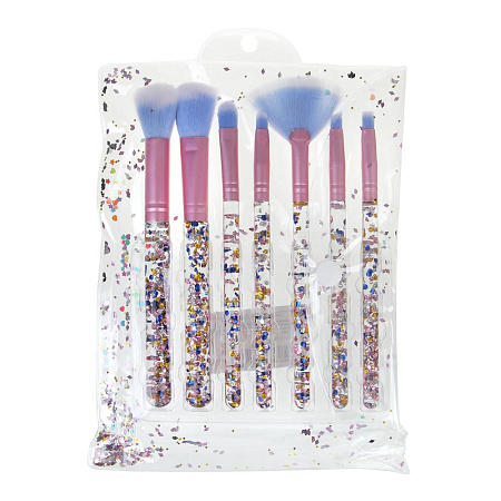 ЮНИLOOK Кисти для визажа 7 шт в ПВХ чехле, пластик, металл, иск.ворс, 14-15,5 см, 2 цвета, ВЗ24-60