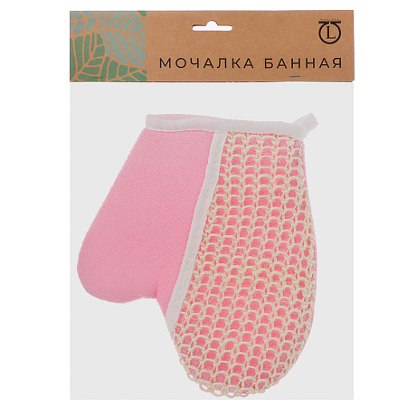 ЮL Мочалка варежка банная, сизаль, полиэстер, поролон, 21,5х18см, 3 цвета, МЭ24-02