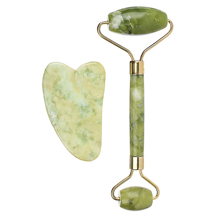 Массажер для лица и скребок гуаша тм ЮL, металл, мыльный камень, 14x5,5см ,7х4,4см