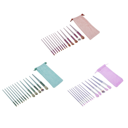 Кисти для визажа 13 шт в чехле ЮНИLOOK , пластик, металл, иск.ворс, полиэстер, 14,5-17,5 см, 3 цвета