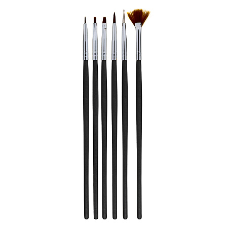 ЮНИLOOK Набор кистей для маникюра 6шт, дерево, металл, ворс нейлон, 18-19см, 2 цвета