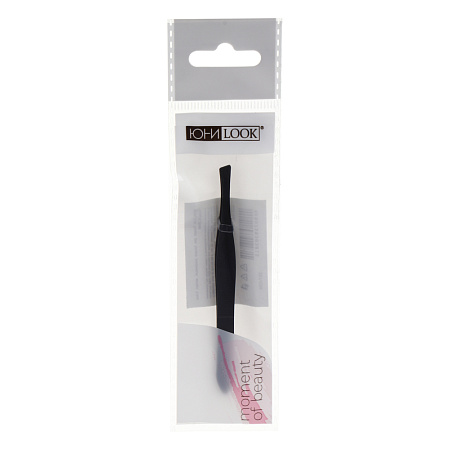 ЮНИLOOK Пинцет для бровей скошенный, металл, 8,5см, черный, 3B494