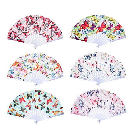 ЮНИLOOK Веер складной тканевый с рисунком бабочки, 23 см, полиэстер, пластик, 6 дизайнов