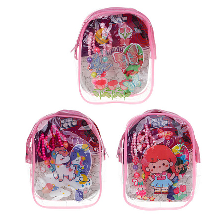 BY Русские супергерои Набор детской бижутерии в рюкзаке 19х14х5см: бусы, браслет, расческа, 3 диз.