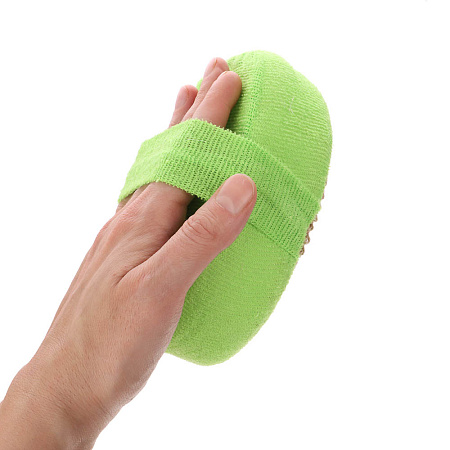 ЮL Мочалка банная объемная овальная на поролоне, рами, хлопок, 14,5х11х4,5см, 3 цвета, МЭ24-01