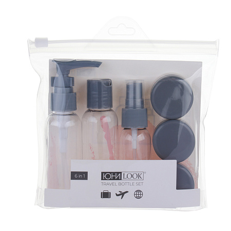 Набор для косметики дорожный 6 предметов (2 шт–50мл,1 шт–30мл, 3 шт–10гр) тм ЮНИLOOK, пластик, 2 цв.