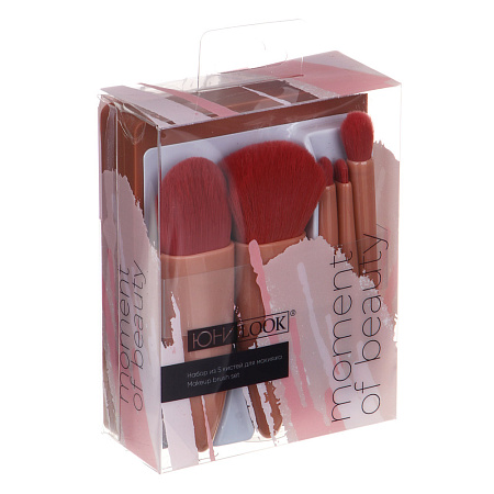 ЮНИLOOK Набор кистей в пластиковом футляре с зеркалом 5шт, 11,1x8,5см, пластик, ворс нейлон
