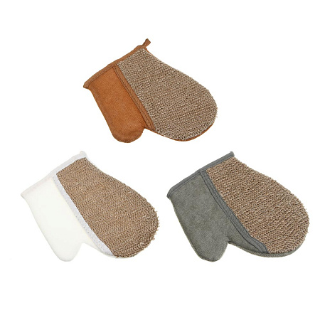 ЮL Мочалка варежка банная, сизаль, полиэстер, поролон, 21,5х18см, 3 цвета, МЭ24-02