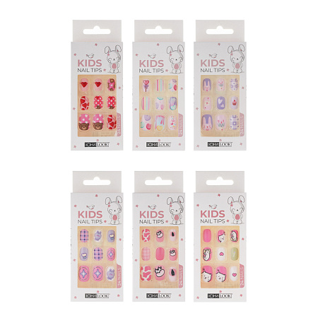 ЮНИLOOK Набор накладных самоклеящихся ногтей, детский, 24шт, 6 дизайнов