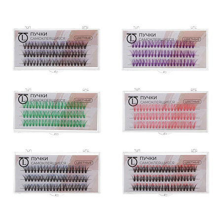 Пучки самоклеящиеся цветные 60 шт тм ЮНИLOOK, синтетика, 12мм, объем 20D, изгиб C, 6 цветов