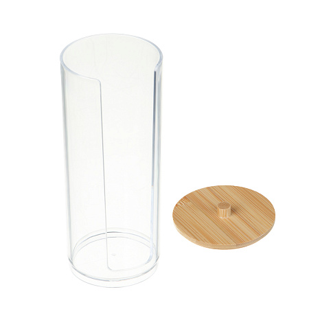 Органайзер для ватных дисков с бамбуковой крышкой ЮНИLOOK, PS, бамбук, 16,5x6,5см, ВЗ24-27