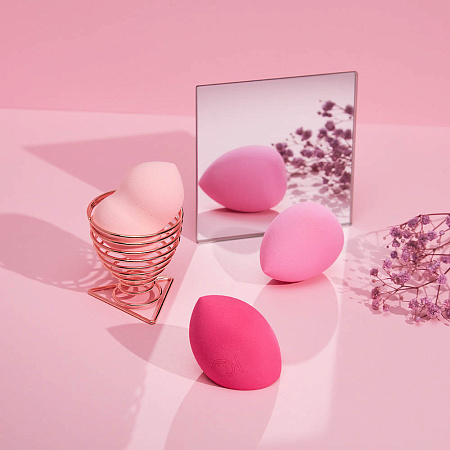 ЮНИLOOK Набор из 3-х спонжей для макияжа 6х4см и подставка 5х5.5см, полиуретан, металл, розовый
