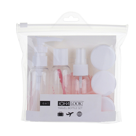 Набор для косметики дорожный 6 предметов (2 шт–50мл,1 шт–30мл, 3 шт–10гр) тм ЮНИLOOK, пластик, 2 цв.