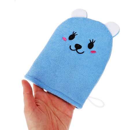 ЮL Мочалка рукавичка для ванны и душа в виде зверюшек, полиэстер, 18х13см, 3 дизайна, МС24-08