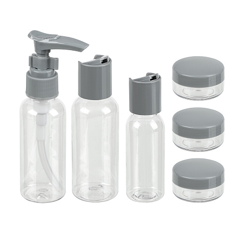 Набор для косметики дорожный 6 предметов (2 шт–50мл,1 шт–30мл, 3 шт–10гр) тм ЮНИLOOK, пластик, 2 цв.