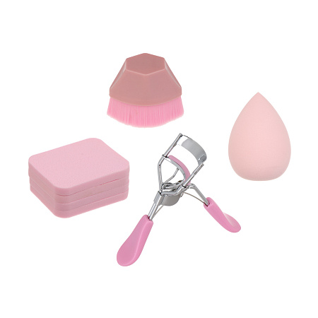 Набор для визажа 7 шт тм ЮНИLOOK (керлер, кисть плоская для тона, спонжи 4шт, блендер 1шт), 4 цвета