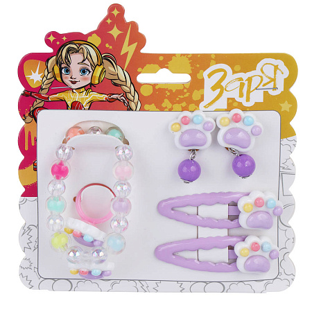 Набор детской бижутерии BY Русские супергерои: браслет, клипсы, кольцо, заколки клик-клаки 2шт,3диз.