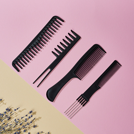 Набор профессиональных расчесок-гребней тм ЮНИLOOK, 10пр., пластик, черный