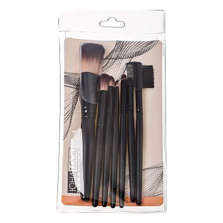 Набор кистей для макияжа 7шт професс тм ЮНИLOOK, дерево, синтетич.нейлон, 15см, черный, 26905-26