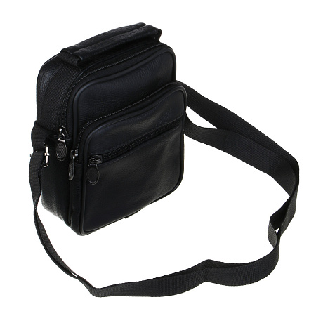 Сумка планшет ЮL Драйв мужская на длинном ремне, 4 отделения, нат.кожа, ПУ, 18х14х8см, черный, МП-23