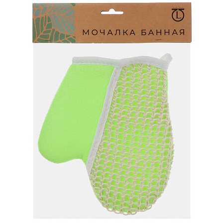 ЮL Мочалка варежка банная, сизаль, полиэстер, поролон, 21,5х18см, 3 цвета, МЭ24-02