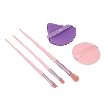 Набор для визажа 5 шт (спонжи 2 шт, кисти 3 шт) тм ЮНИLOOK, ЭВА, ПУ, пластик, нейлон, 3 цвета