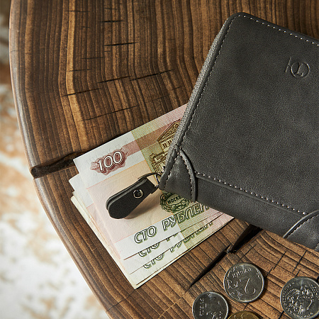ЮL Портмоне мужское на молнии, ПУ, 11х9,5х2,5см, серый, ПМ22-02