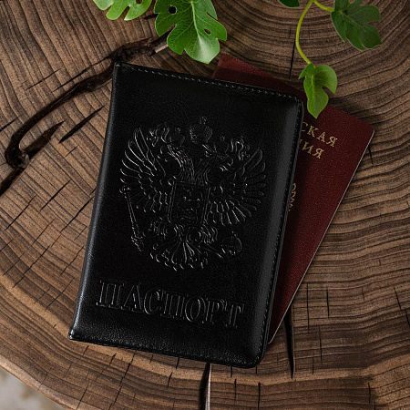 ЮL Обложка для паспорта "Герб", ПУ, 9,7х14см, черный, ОД21-10