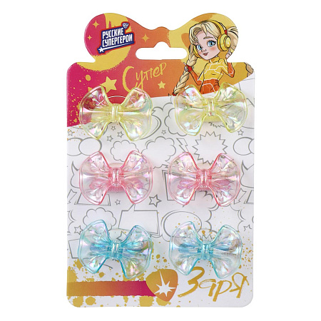 BY Русские супергерои Набор детских резинок для волос 6 шт, пластик, полиэстер, 2 дизайна