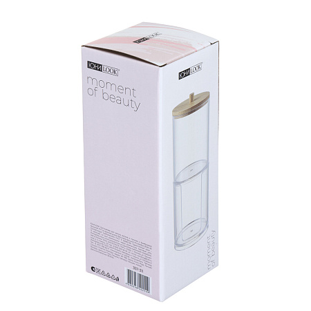 ЮНИLOOK Органайзер для ватных дисков и палочек с бамбуковой крышкой, 17x7см, PS, бамбук, ВЗ24-26