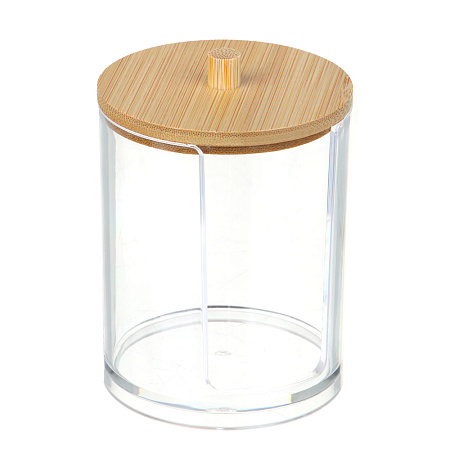 Органайзер для ватных дисков с бамбуковой крышкой ЮНИLOOK , PS, бамбук, 8,5x7см, , ВЗ24-25