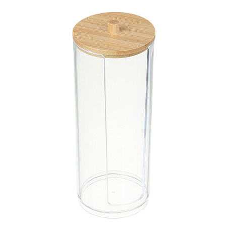 Органайзер для ватных дисков с бамбуковой крышкой ЮНИLOOK, PS, бамбук, 16,5x6,5см, ВЗ24-27