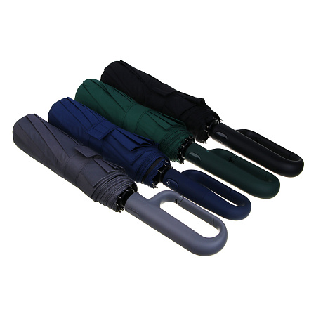 Зонт автомат, усиленный, ручка-карабин, стекловолокно, металл, пластик, ПЭ, винил, d103см, 10 спиц