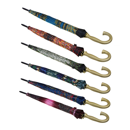 Зонт-трость женский, металл, пластик, полиэстер, 55 см, 16 спиц, 6 дизайнов, RST124406