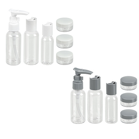 Набор для косметики дорожный 6 предметов (2 шт–50мл,1 шт–30мл, 3 шт–10гр) тм ЮНИLOOK, пластик, 2 цв.